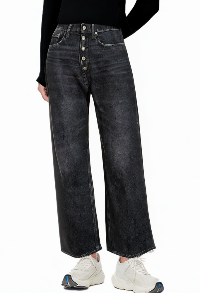 fashion-loose-black-washed-button-wide-leg-jeans