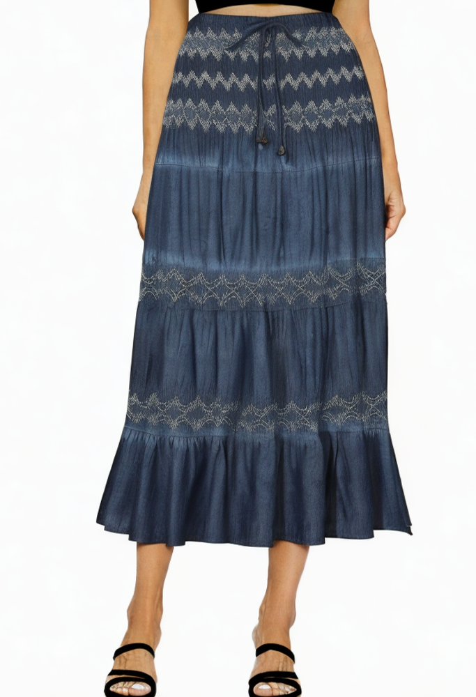 high-waist-pleated-layered-denim-long-skirt