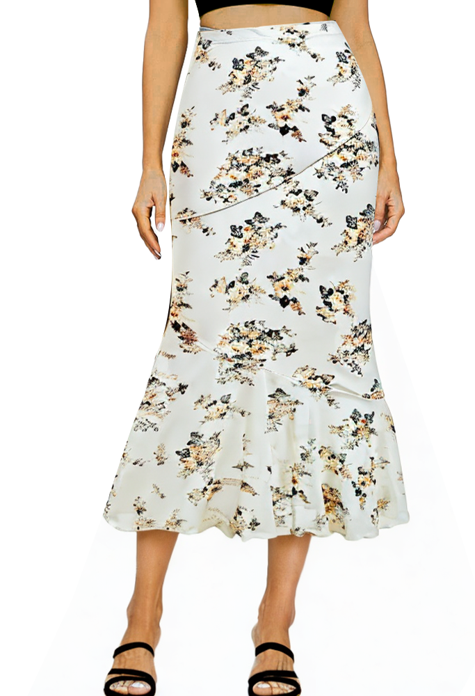 floral-print-high-waist-tight-ruffle-hem-fishtail-maxi-skirt