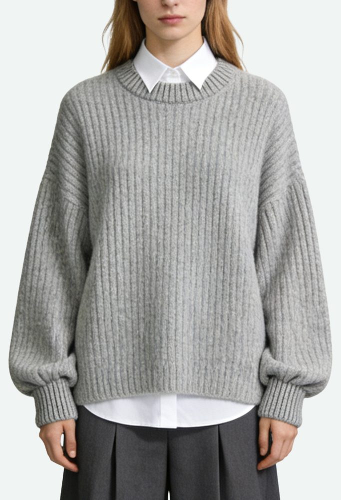 womens-crew-neck-lantern-sleeve-casual-versatile-sweater