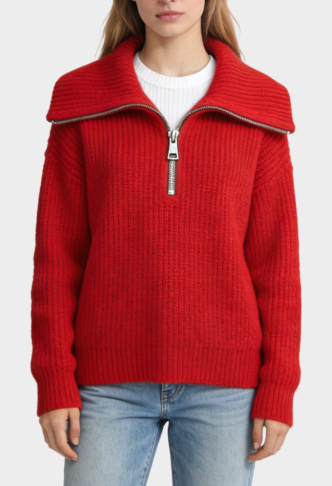 womens-wide-collar-half-zip-vertical-knit-casual-sweater