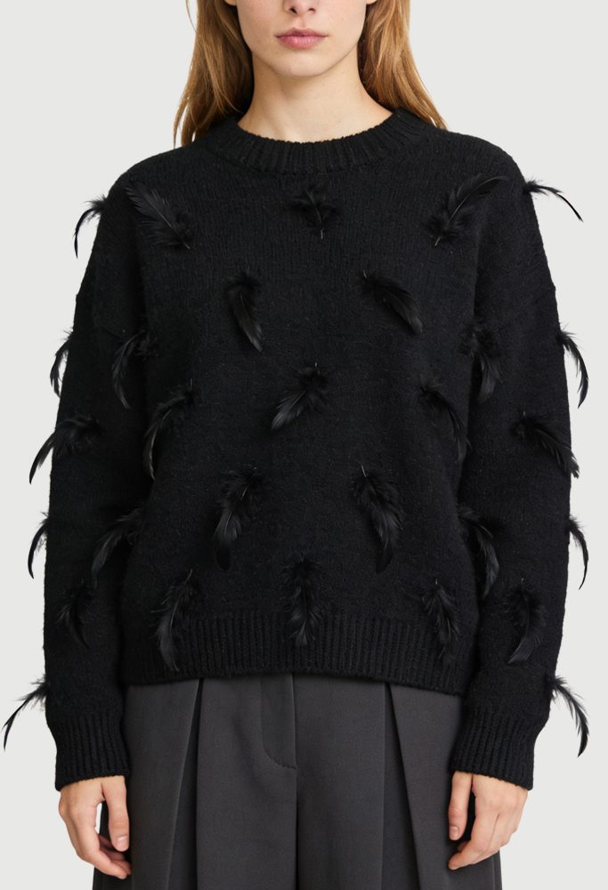 womens-crew-neck-feather-decor-trendy-unique-loose-sweater