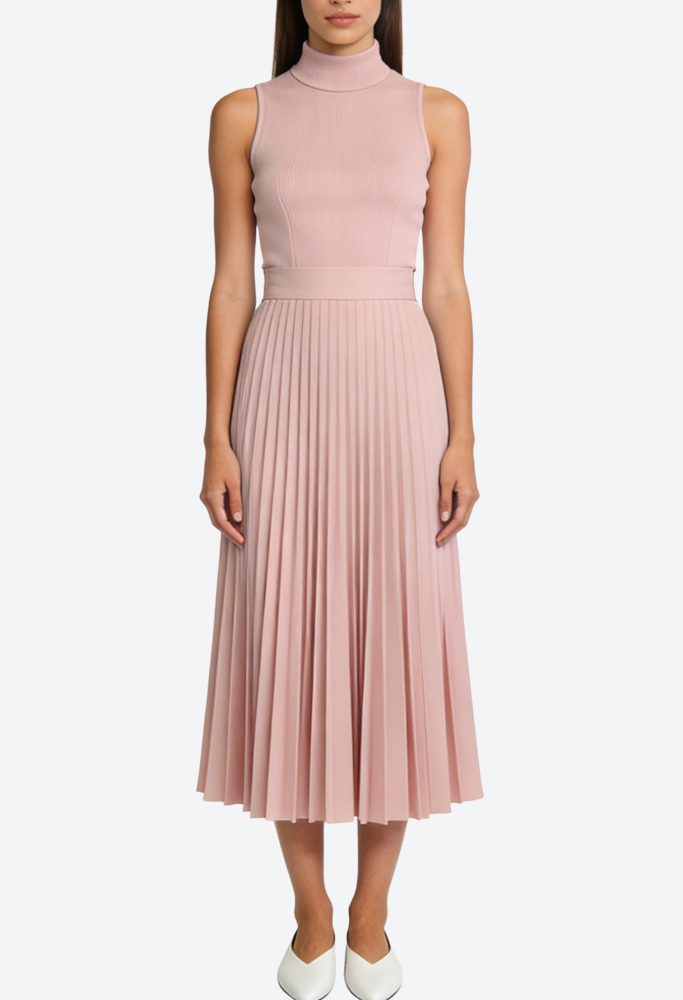 temperament-high-neck-sleeveless-pleated-midi-dress